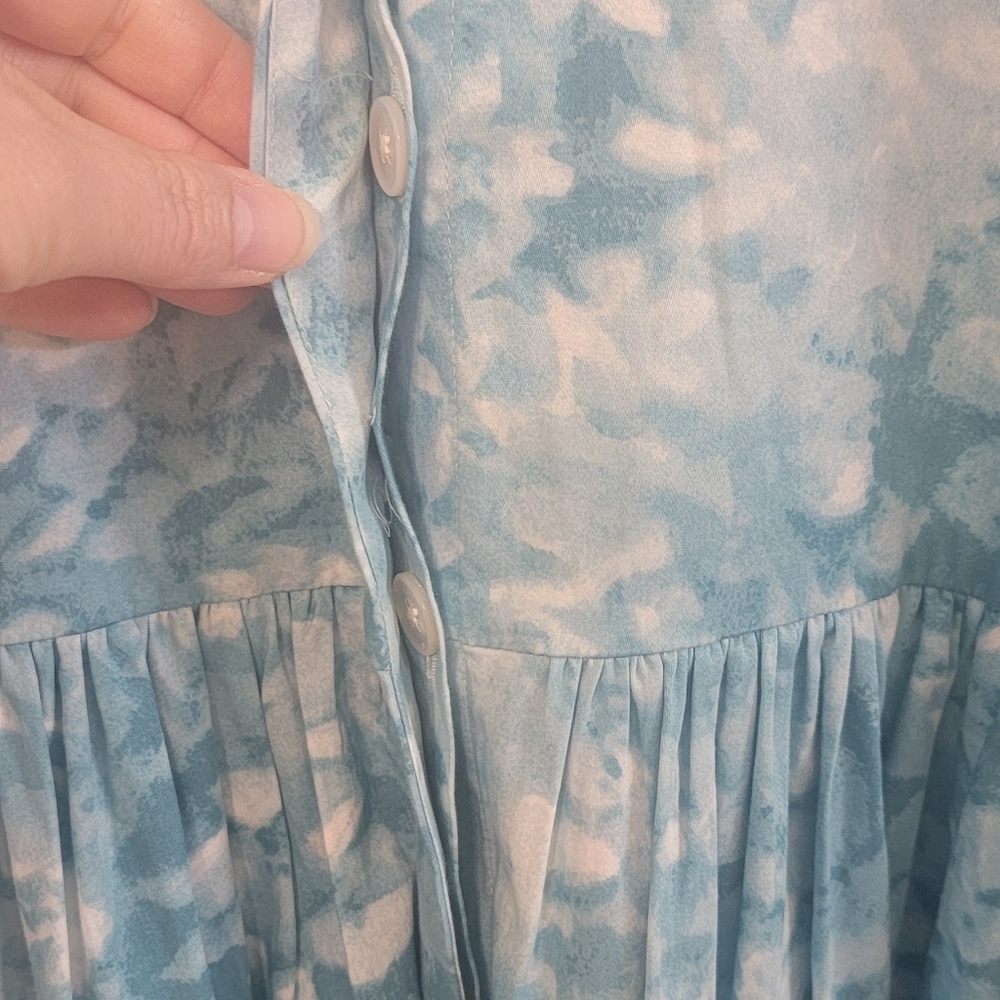 Talbots Floral Camoflauge Ocean Blue Butyon Front‎ Tie Dress Womens 10 Petite - Picture 7 of 13